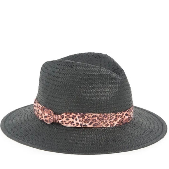 Panama Hat -Woven construction - Black with Contrasting ribbed panel and  bow - Picture 1 of 7